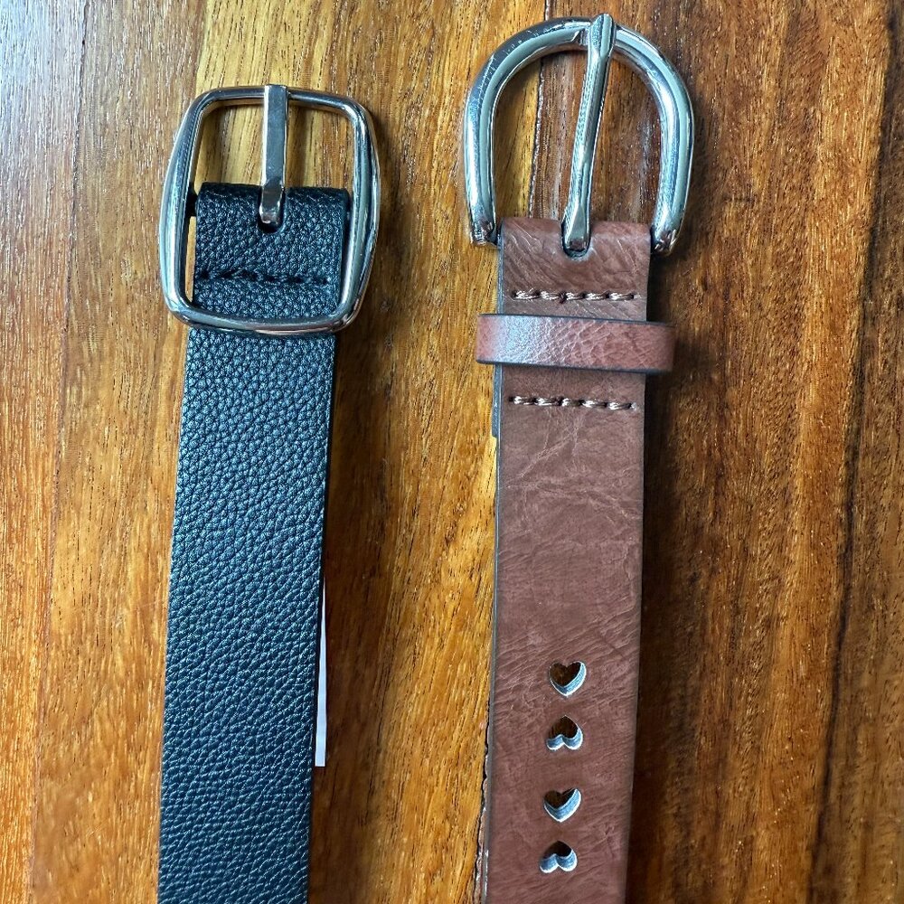 Two Girl's Belts - Black & Brown - Size L